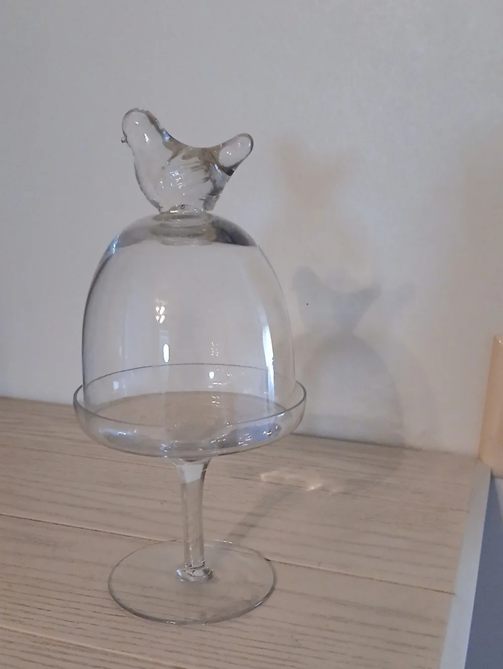 Clear Glass Cloche Dessert Stand with Bird Finial - Home Dining